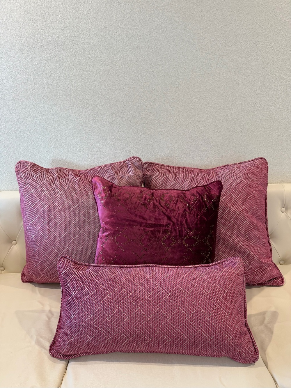 Plum Velvet & Patterned Accent Pillow Set - Rich Plum Throw Pillows